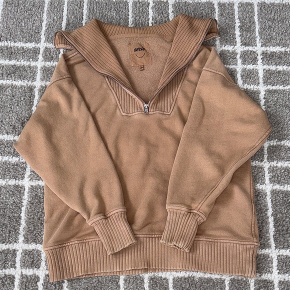 Aerie Tan Down to Earth Oversized Quarter Zip Sweatshirt - Picture 4 of 4